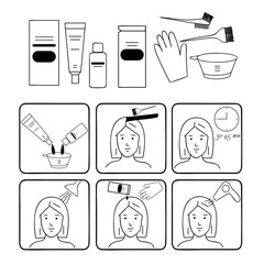 Hair coloring, accessories and supplies for hairdressers. Steps