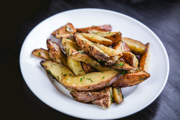 potatoes on a rural, green, french fries, the food in the restaurant