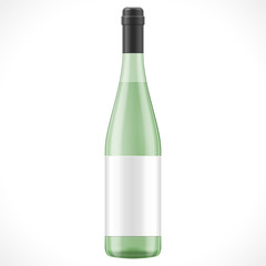 Green Glass Wine Cider Bottle With Label. Illustration Isolated On White Background. Mock Up Template Ready For Your Design. Product Packing Vector EPS10. Isolated.