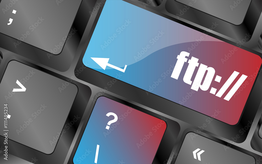 Poster computer keyboard with ftp key, technology background vector, keyboard keys, keyboard button