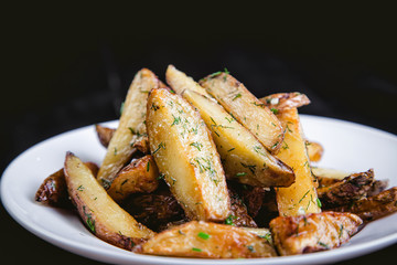potatoes on a rural, green, french fries, the food in the restaurant