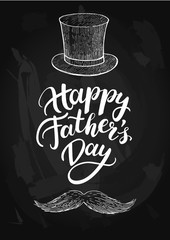 Vector Happy Father's Day card with handwritten lettering, hat a