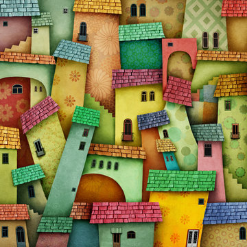 Multicolored background with bright houses 