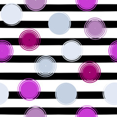 Fototapeta premium Cute vector geometric seamless pattern . Polka dots and stripes. Brush strokes. Hand drawn grunge texture. Abstract forms. Endless texture can be used for printing onto fabric or paper