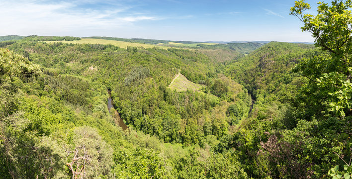 Panorama of river valley from above