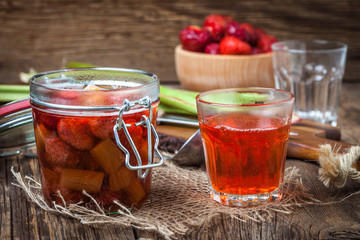 Homemade compote of rhubarb and strawberries.