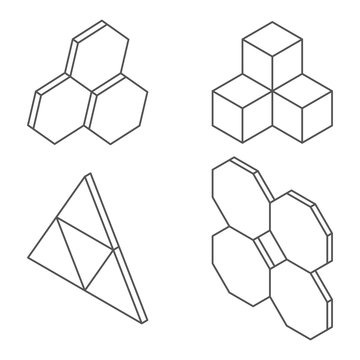 Set of volume geometric logos. Dimensional, shapes.