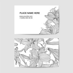 visiting card template with linear lily flowers