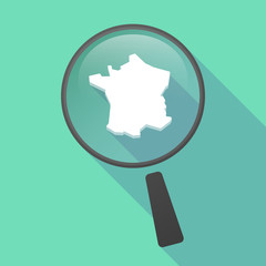 Long shadow magnifier vector icon with  the map of France