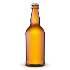 Glass Beer Brown Bottle On White Background Isolated.  Illustration Isolated On White Background. Mock Up Template Ready For Your Design. Vector EPS10