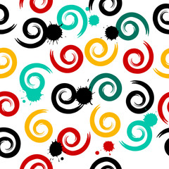 Cute vector geometric seamless pattern. Brush strokes, swirl. Hand drawn grunge texture. Abstract forms. Endless texture can be used for printing onto fabric or paper