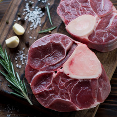 Close-up of raw cross cut veal shank for making osso buco