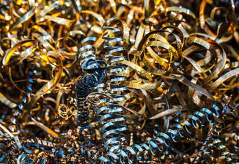 Closeup twisted spiral steel shavings