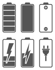 Battery charge level indicators. Set of vector icons.