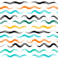 Vector geometric seamless pattern. Brush strokes, wavy lines. Hand drawn grunge texture. Abstract forms. Endless texture can be used for printing onto fabric or paper