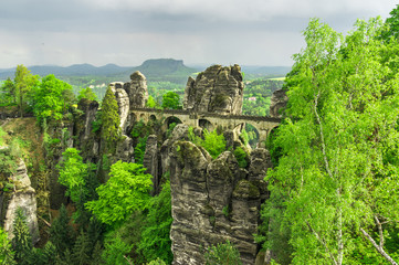 Bastei bridge in Saxon Switzerland in summer