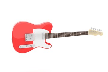 Obraz na płótnie Canvas Isolated red electric guitar on white background. Concert and studio equipment. Musical instrument. Rock, blues style. 3D rendering.