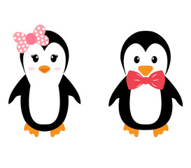 Naklejka premium penguin girl and boy