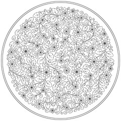 Coloring page with vintage flowers pattern.