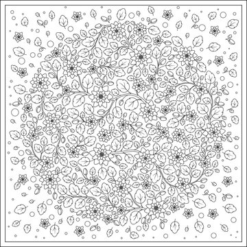 Coloring page with vintage flowers pattern.
