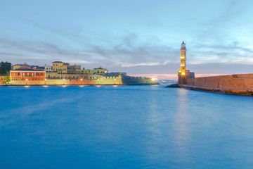 The old Venetian harbor of Chania night.