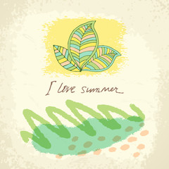 Vector hand drawn floral template card. Doodle summer background for Wedding, anniversary, birthday, Valentines day, party.