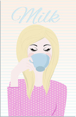 Milk time_ Girl having a cup of milk