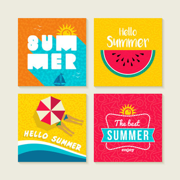 Summer card or label set with happy beach elements