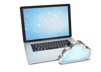 Laptop with cloud computing symbol. 3d render