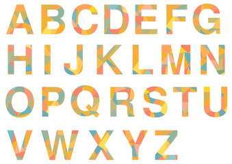Alphabet A-Z, einzelne Buchstaben bunt gemuster, freigestellt auf weißem Hintergrund