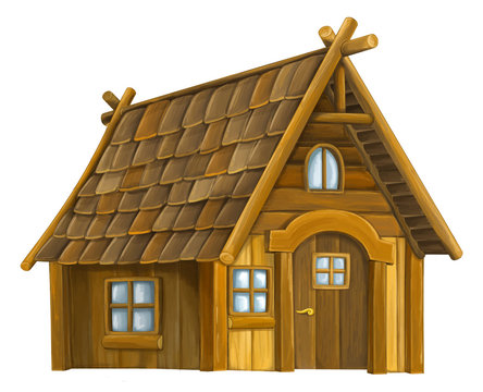 Old cartoon wooden house - isolated - illustration for the children Stock  Illustration | Adobe Stock