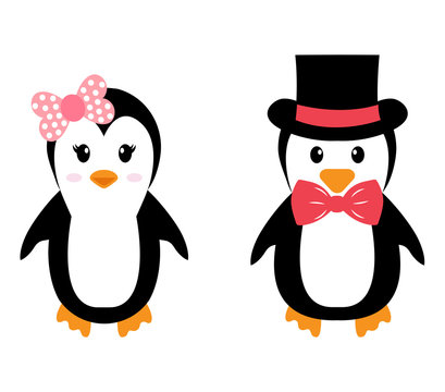 penguin girl and boy with hat