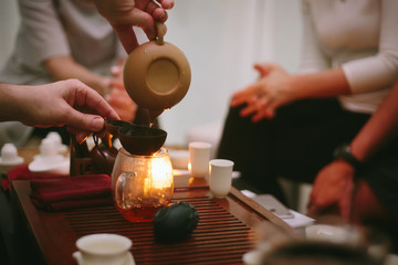 Asian tea ceremony on the wooden table