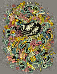 Cartoon hand-drawn doodles hippie illustration