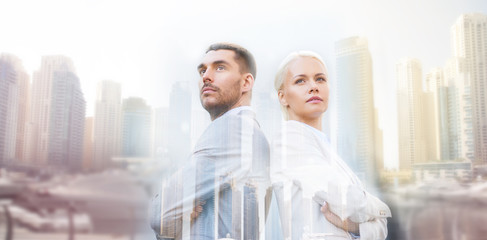 businessman and businesswoman outdoors