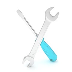 3D Illustration Wrench and screwdriver, service concept