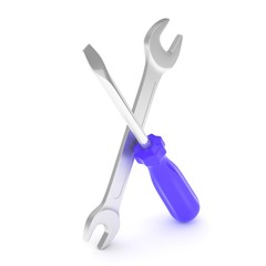 3D Illustration Wrench and screwdriver, service concept