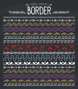 Hand drawn vector border set and scribble design element 