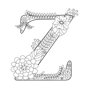 Letter Z coloring book for adults vector
