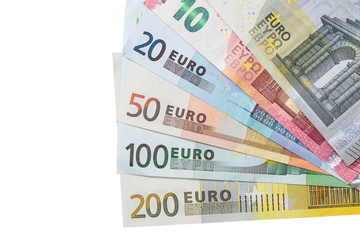 set of colorful euro banknotes isolated on white