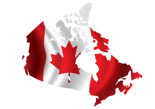 Vector Canada flag blowing in the wind in Canada map shape