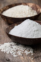 rice flour in a wooden bowl