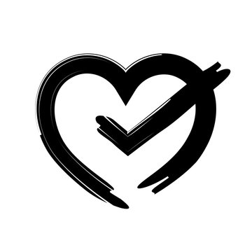 check mark in heart, vector illustration isolated on white
