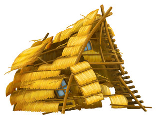 Old cartoon hay house blown away - isolated - illustration for the children © agaes8080