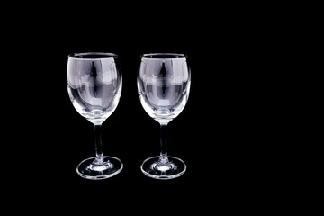 Group of empty wine Glass, Champagne Glass on black and copy space
