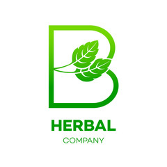 Letter B logo,Green leaf,Herbal,Pharmacy,ecology vector illustration