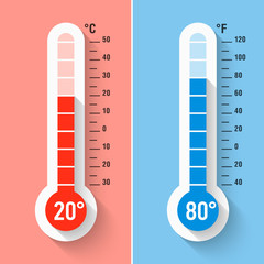 Celsius and Fahrenheit thermometers - obrazy, fototapety, plakaty