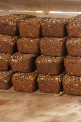 baked bread on wooden table background