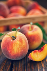 Fresh Peaches on Wooden Table