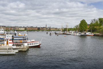 Fototapeta na wymiar Scenic panorama of the Old Town (Gamla Stan) pier architecture in Stockholm, Sweden
